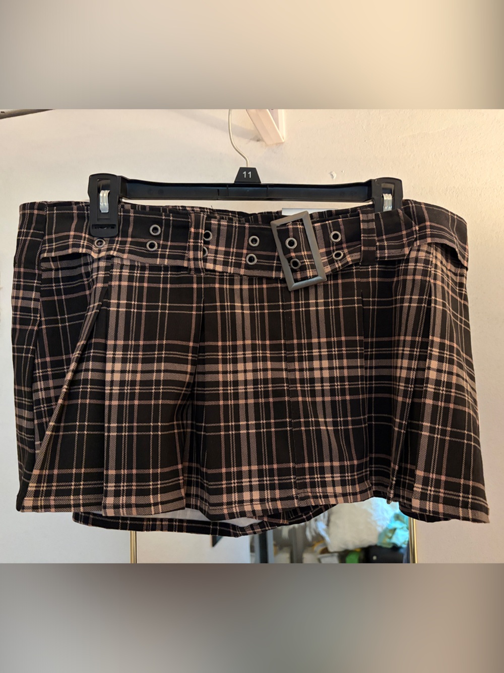 Plaid Belted Mini Skort in Black and Blush